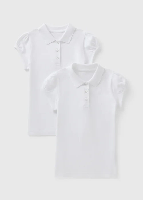 Girls 2 Pack White Scallop Collar School Polo Shirts (3-13yrs) - Age 3 Years Image 1