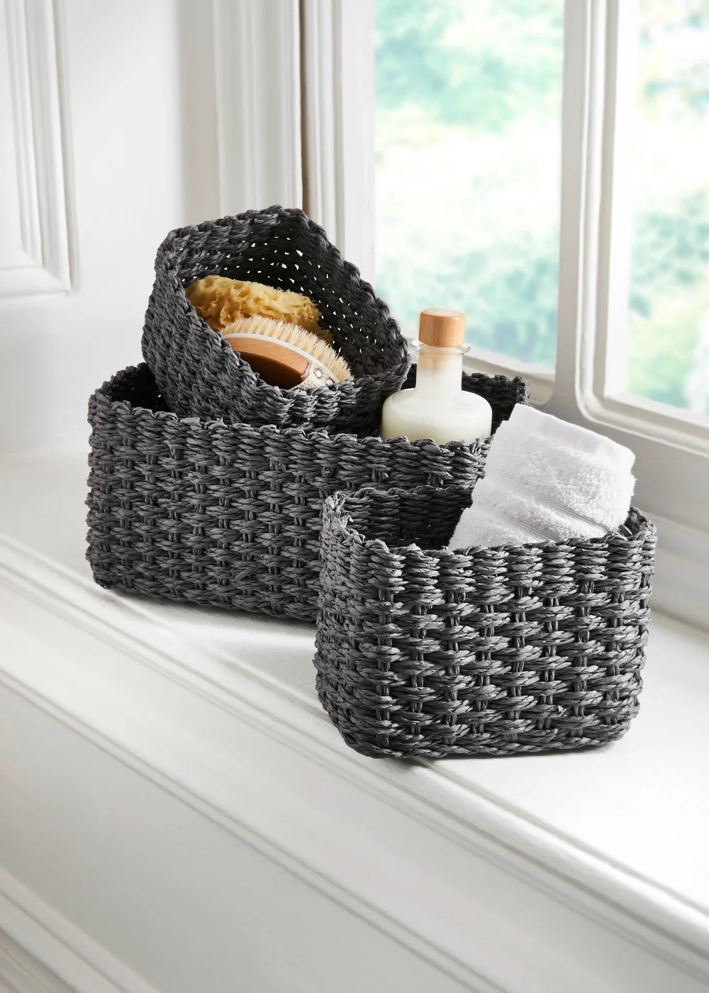 Set of 3 Grey Paper Rope Storage Baskets Image 1