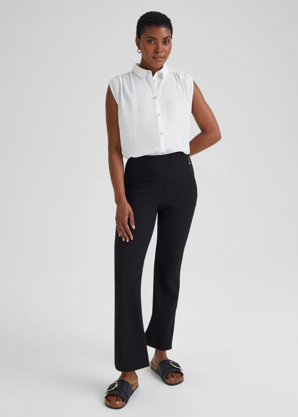 Et Vous Black Ribbed Trousers - Size 08 27 leg Image 1