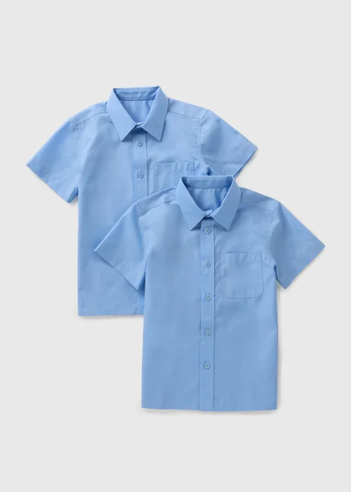 Boys 2 Pack Blue Short Sleeve School Shirts (4-16yrs) - 4 Yrs Image 1