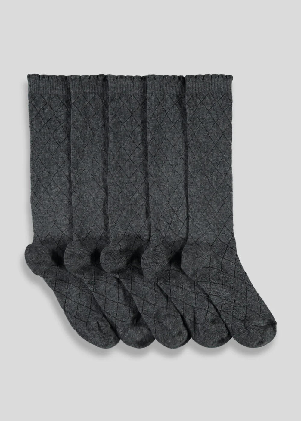 Girls 5 Pack Grey Diamond Knee High Socks (Younger 6-Older 5.5) - 4-5.5 Image 1