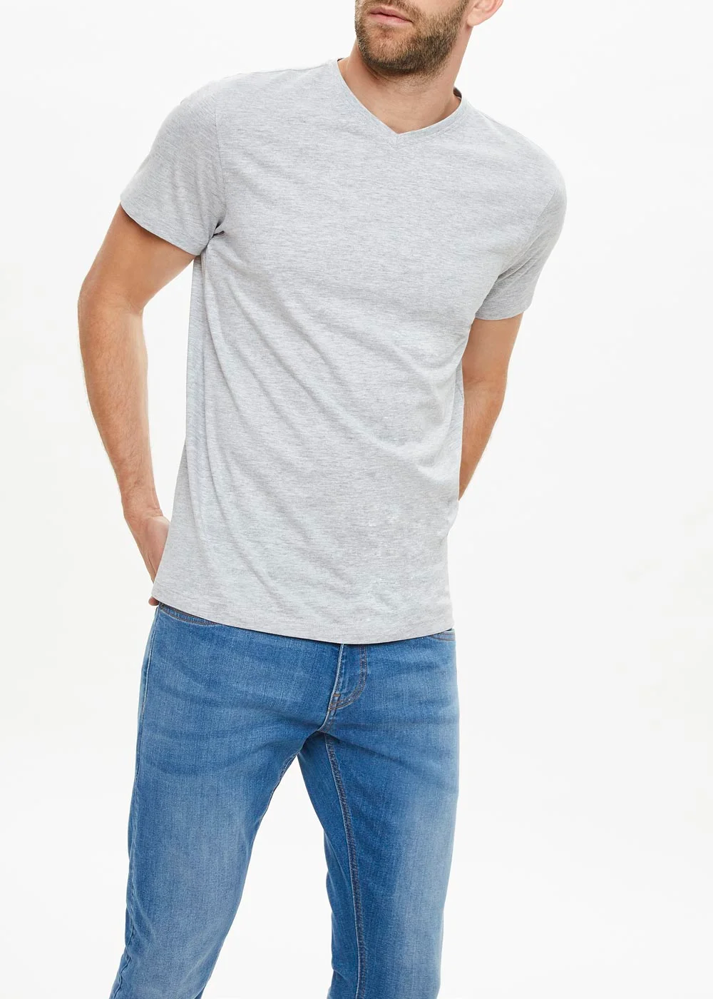 Grey Essential V-Neck T-Shirt - Small Image 1