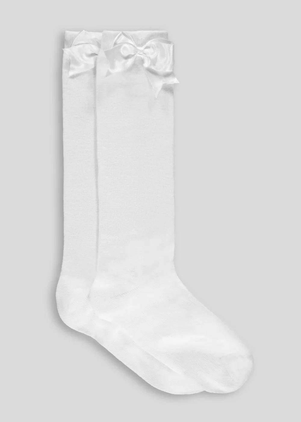 Girls 2 Pack White Satin Bow Knee High Socks (Younger 6-Older 5.5) - 4-5.5 Image 1