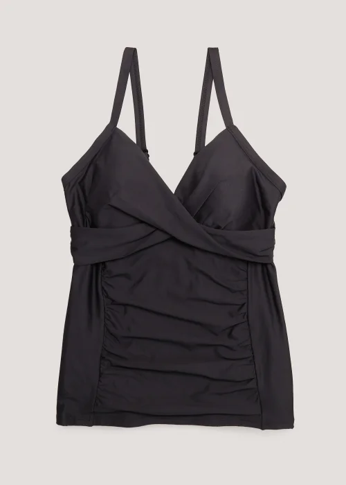 Black Tummy Control Wrap Front Tankini Top - 10 Image 4