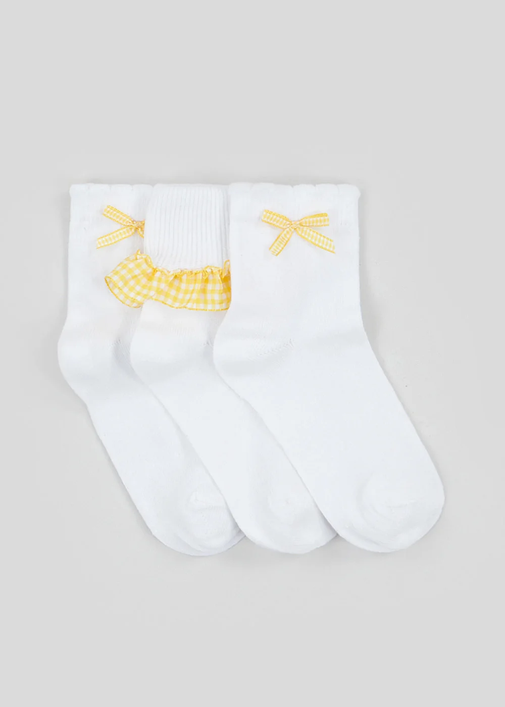 Girls 3 Pack Yellow Gingham School Socks (Younger 6-Older 5.5) - 4-5.5 Image 1