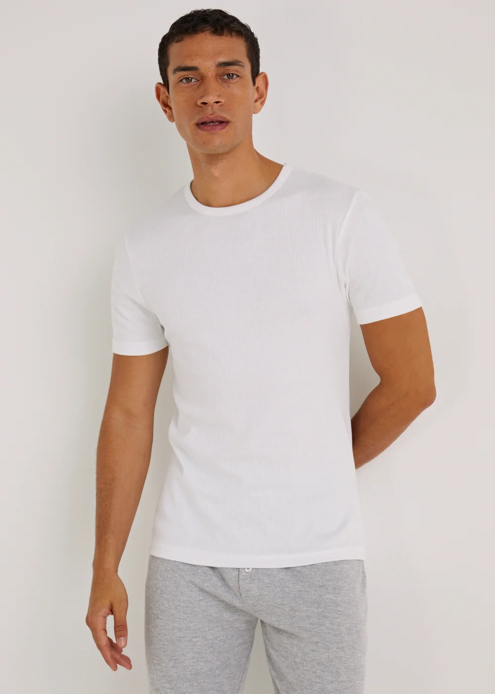 White Crew Neck Thermal T-Shirt - M Image 1