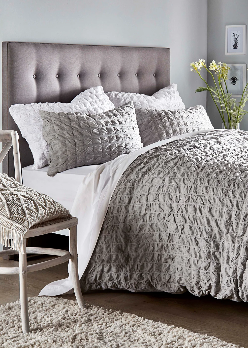 Grey Seersucker Duvet Cover - King Image 2