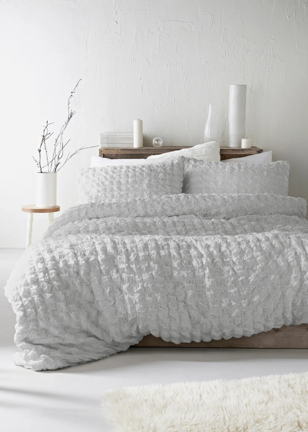 Grey Seersucker Duvet Cover - King Image 1