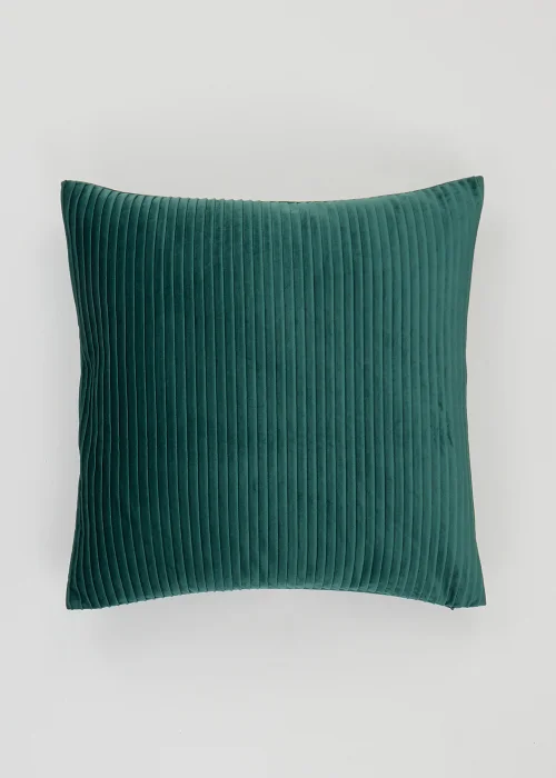 Green Pleated Velvet Cushion (50cm x 50cm) Image 1