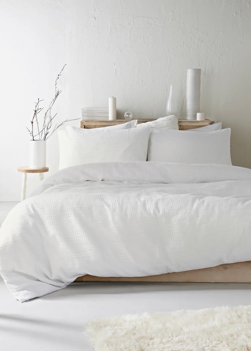 White Waffle Duvet Cover Set - Double Image 1