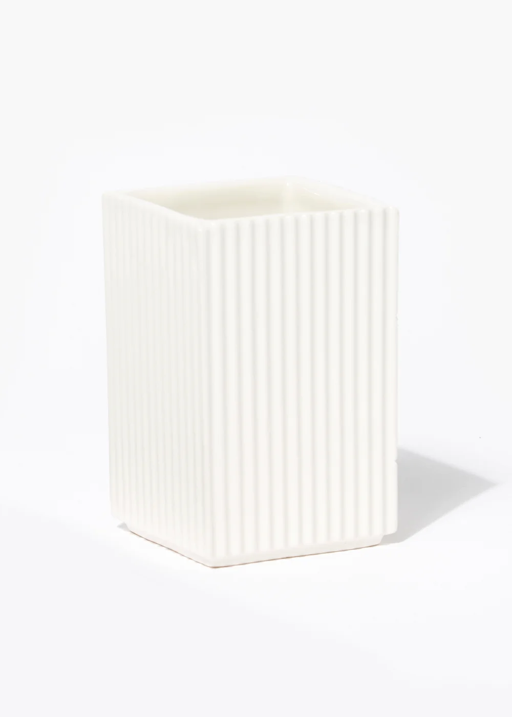 Ridged Square Ceramic Bathroom Tumbler (11cm x 7cm x 7cm) Image 1