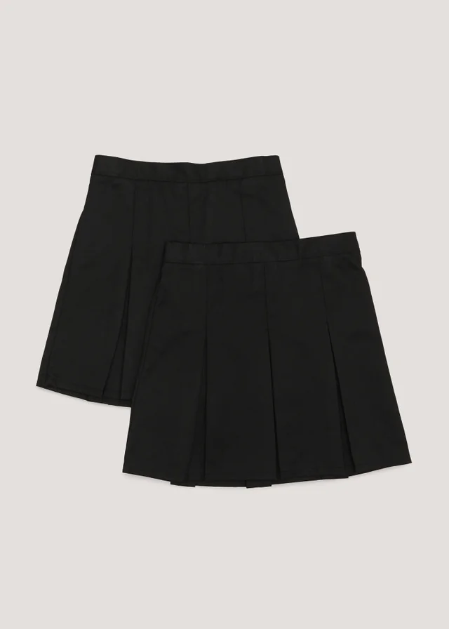 Girls 2 Pack Black Plus Fit Box Pleat Easy Dressing School Skirt (6-16yrs)