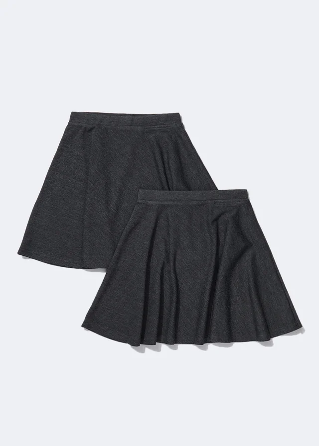 Girls 2 Pack Grey Jersey Easy Dressing School Skirts (4-13yrs)