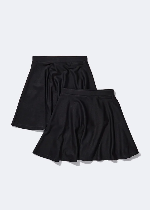 Girls 2 Pack Black Jersey Easy Dressing School Skirts (4-16yrs)