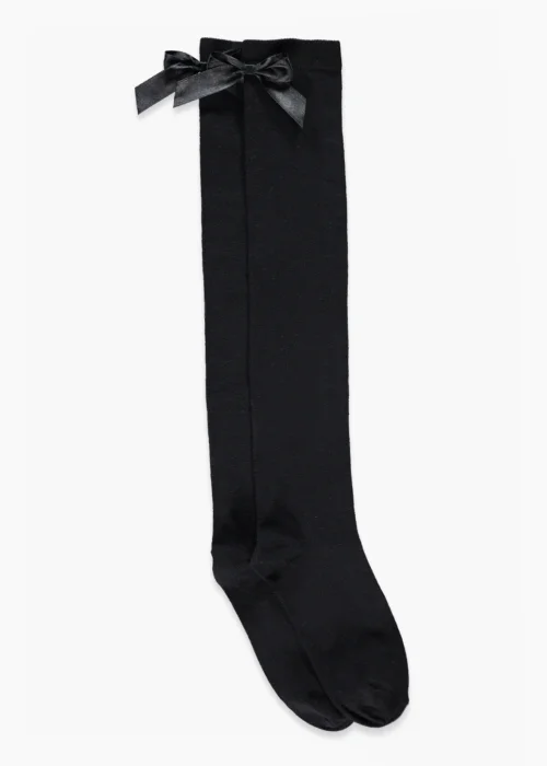Girls 2 Pack Black Bow Over the Knee Socks (Younger 6-Older 5.5) - 4-5.5 Image 1
