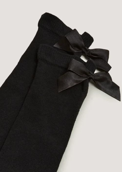 Girls 2 Pack Black Bow Over the Knee Socks (Younger 6-Older 5.5) - 4-5.5 Image 2