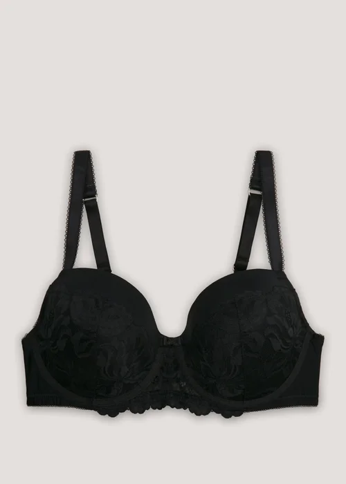 DD+ Black Padded Lace Trim Bra - 32DD Image 4