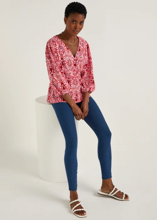 Blue Denim Look High Rise Leggings - 8 Image 4