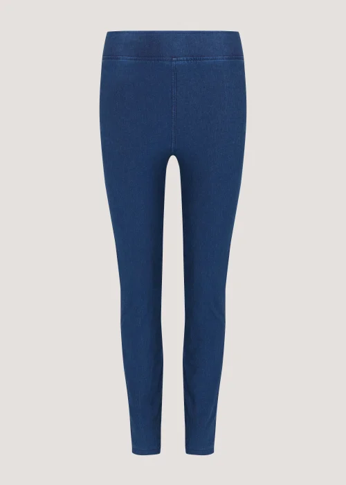 Blue Denim Look High Rise Leggings - 8 Image 5