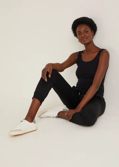 Black Tapered Drawstring Jogging Bottoms - M Image 4