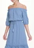 Blue Seersucker Bardot Midi Dress - 8 Image 4