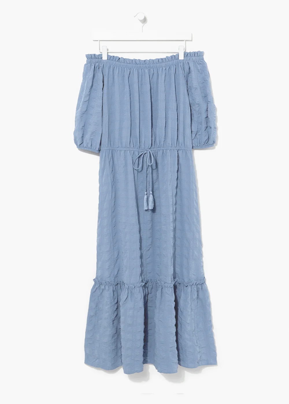 Blue Seersucker Bardot Midi Dress - 8 Image 2