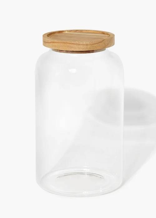 Large Wood Lid Glass Storage Jar (24cm x 14cm) Image 1