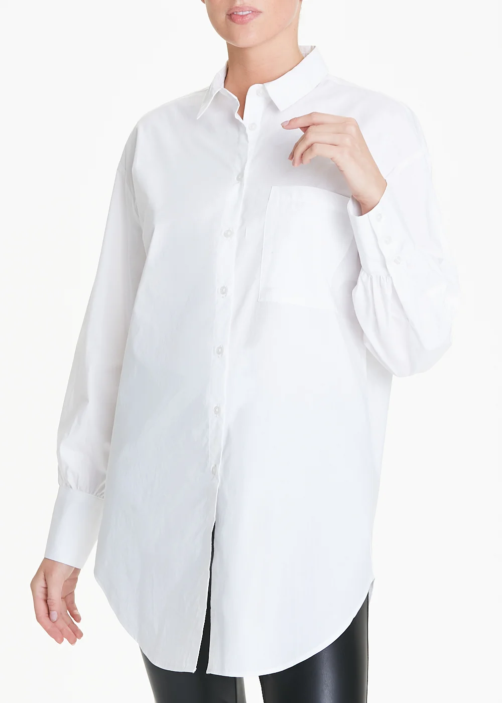White Longline Cotton Shirt - Size 8 Image 1