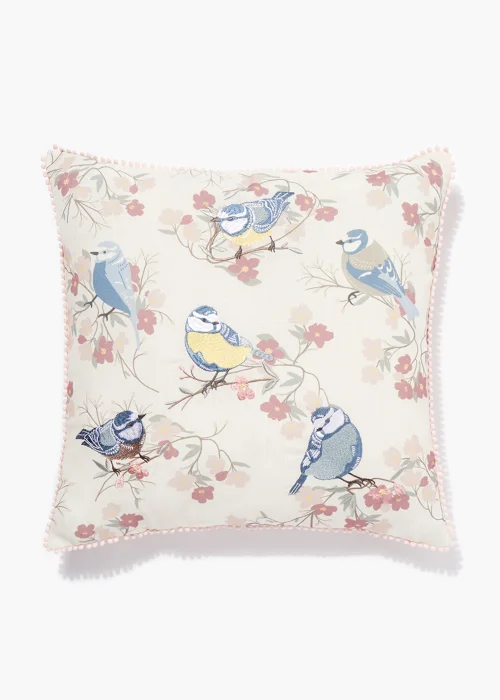 Pink Embroidered Birds Cushion (46cm x 46cm) Image 1