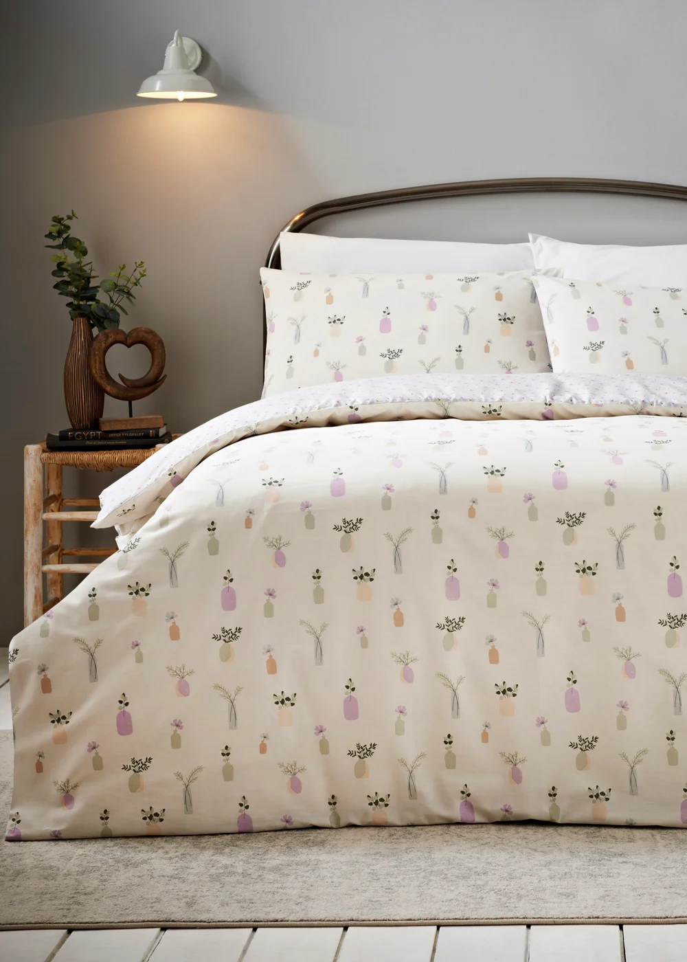 Reversible Cream Plant Print Duvet Cover - Single Image 1
