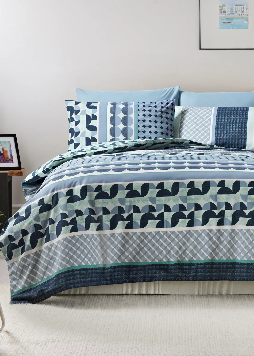 Blue Geometric Print Duvet Cover - Single Image 1