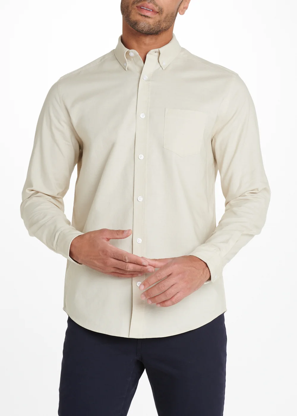 Ecru Long Sleeve Oxford Shirt - Small Image 1