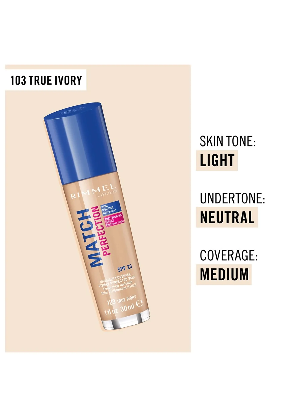 Rimmel London Match Perfection Foundation - True Ivory (30ml) Image 2