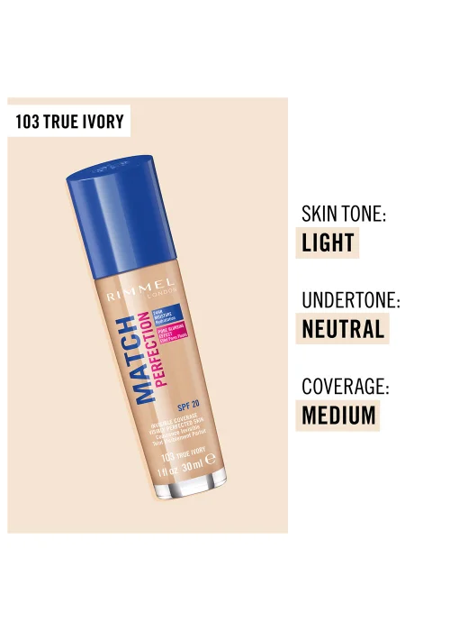 Rimmel London Match Perfection Foundation - True Ivory (30ml) Image 2