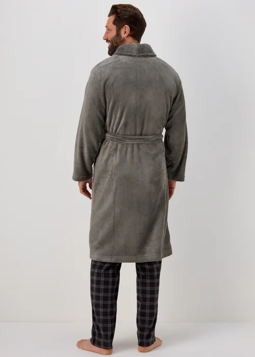 Grey Fleece Dressing Gown - Small Image 2