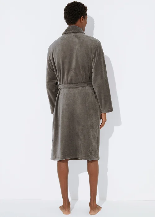 Grey Fleece Dressing Gown - Small Image 4