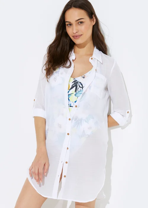 White Longline Beach Shirt - XS Image 1