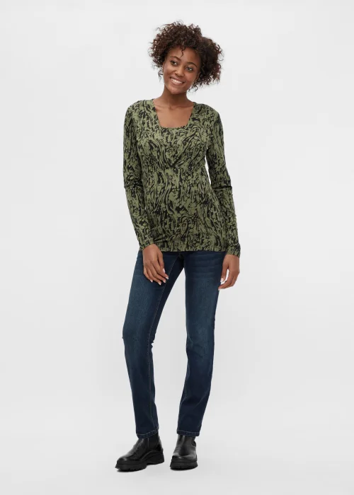 Mamalicious Maternity Green Print Nursing Top - XS - UK 6 Image 1