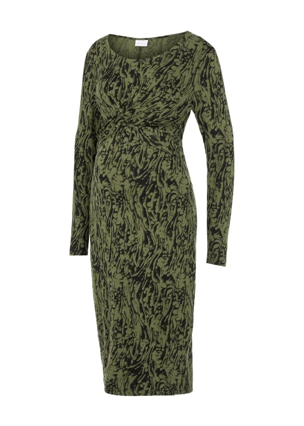 Mamalicious Maternity Green Print Midi Dress - 8 Image 1