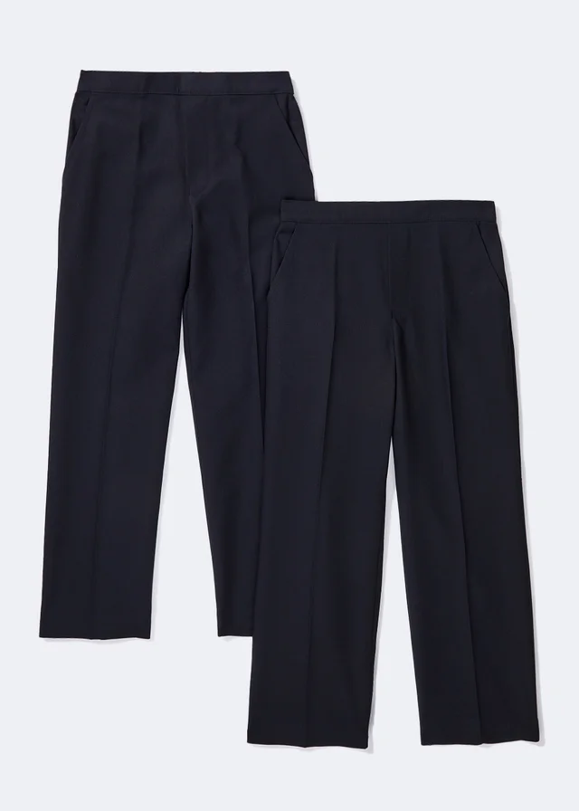Boys 2 Pack Navy Pull On Easy Dressing School Trousers (3-11yrs)