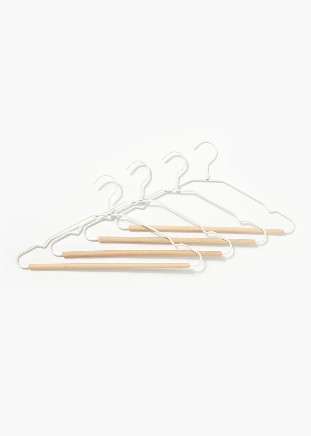 4 Pack White Metal & Wood Hangers (21cm x 42cm) Image 1