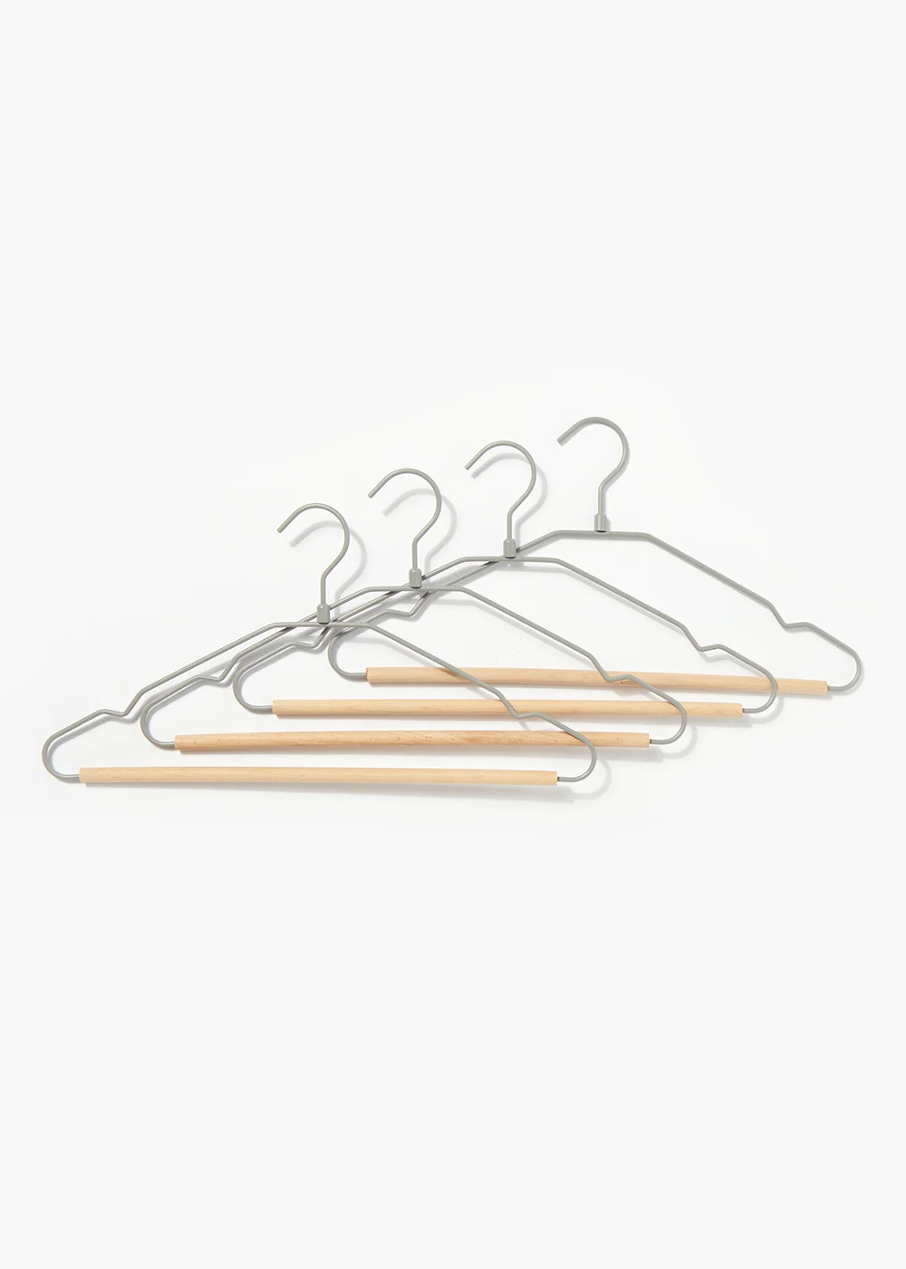 4 Pack Grey Metal & Wood Hangers (21cm x 42cm) Image 1