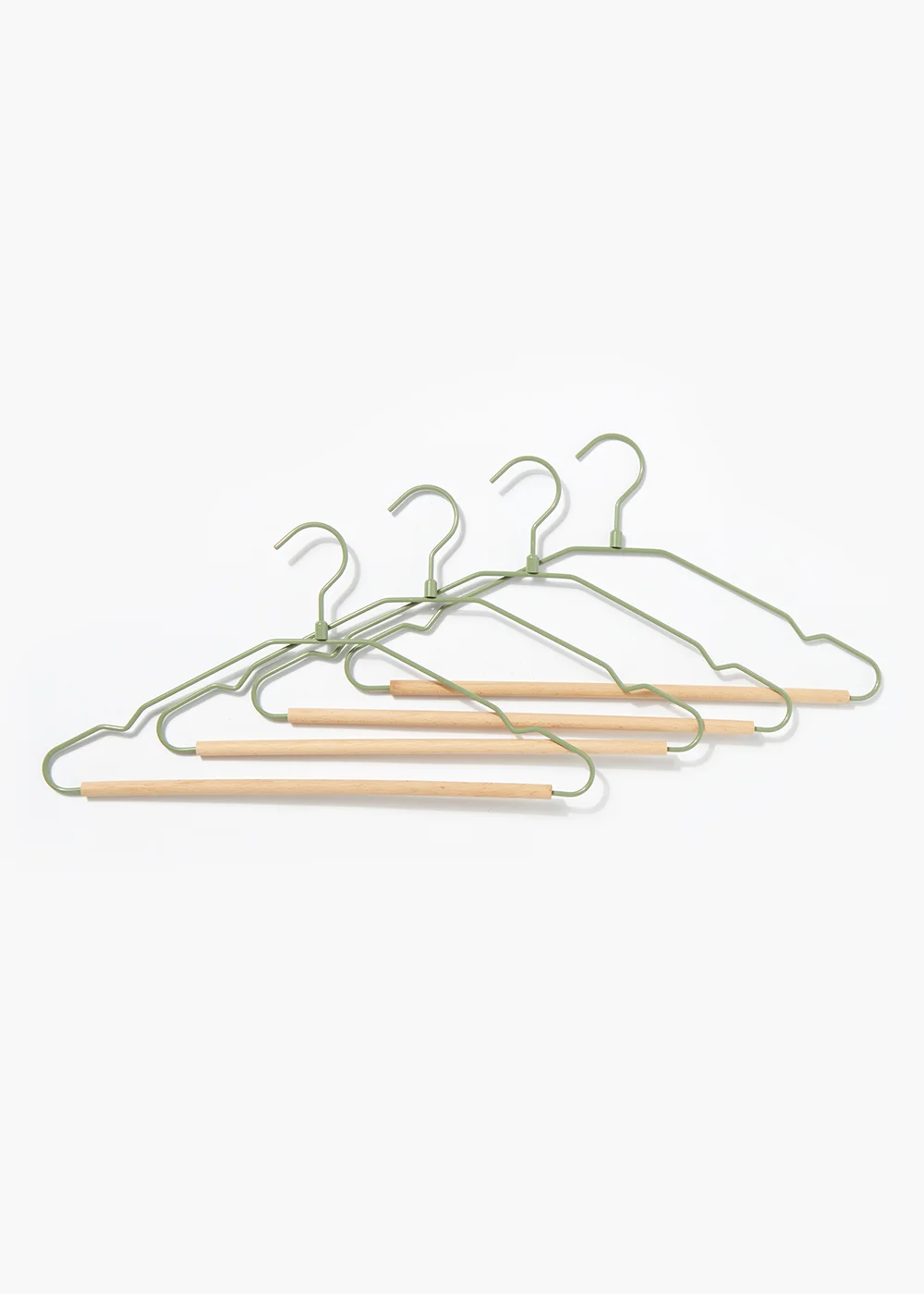 4 Pack Green Metal & Wood Hangers (21cm x 42cm) Image 1