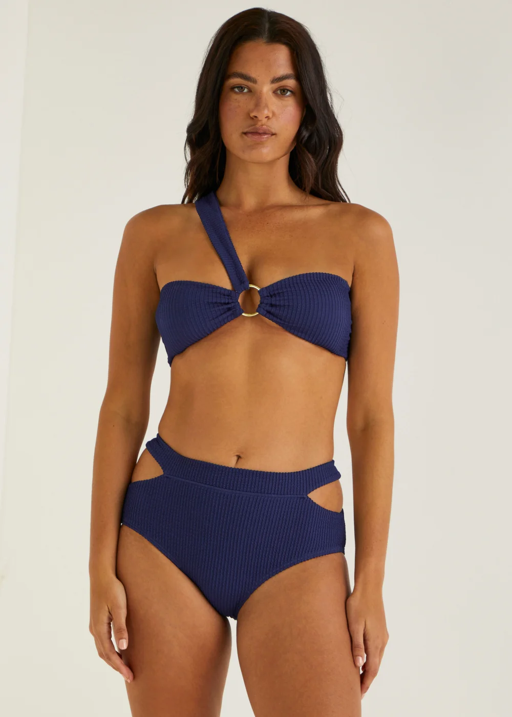 Navy Crinkle Side Cut Out Bikini Bottoms - Size 6 Image 1