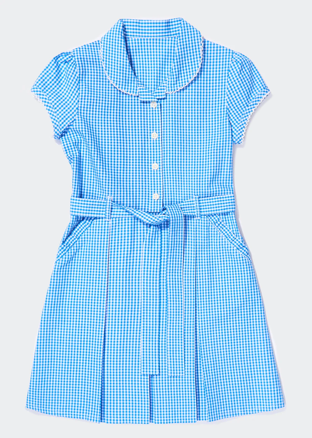 Girls Blue Gingham Belted School Dress (3-14yrs) - Age 3 Years Image 1