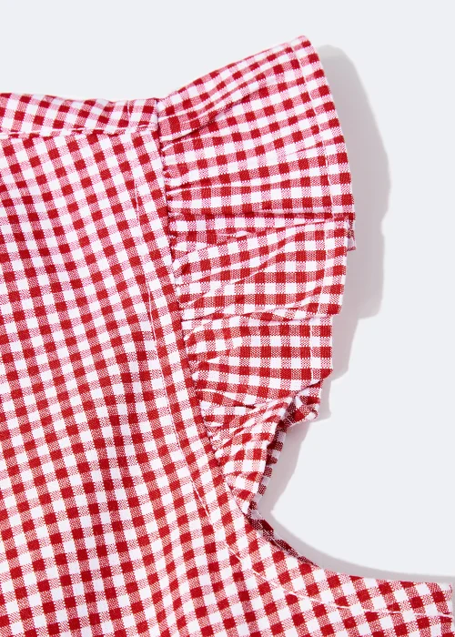 Girls Red Gingham Frill Sleeve School Dress (3-14yrs) - 13 Yrs Image 3