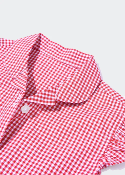 Girls Red Gingham Frill Sleeve School Dress (3-14yrs) - 13 Yrs Image 2
