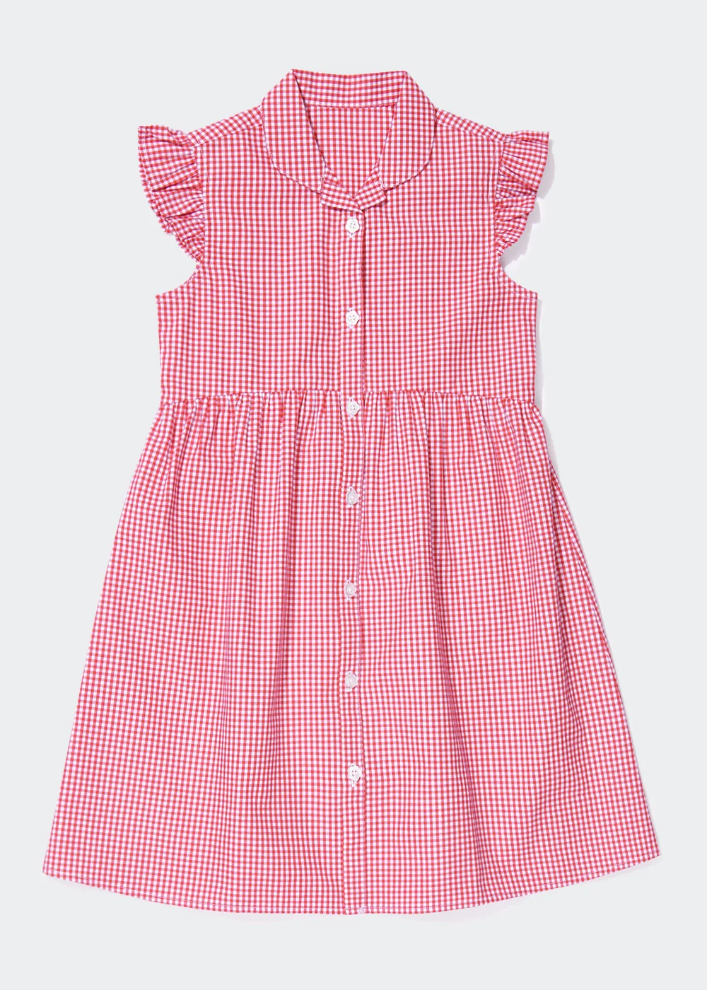Girls Red Gingham Frill Sleeve School Dress (3-14yrs) - 13 Yrs Image 1