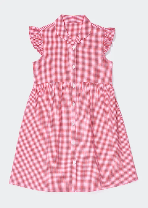 Girls Red Gingham Frill Sleeve School Dress (3-14yrs) - 13 Yrs Image 1