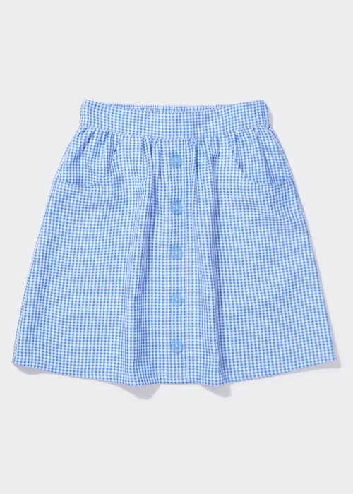 Girls Blue Gingham Button Front School Skirt (4-13yrs) - 6 Yrs Image 1